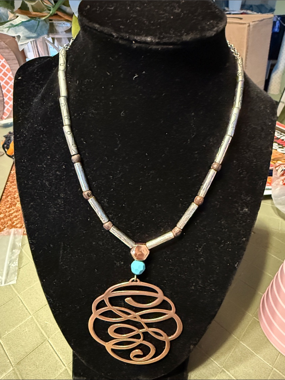 Brighton Copper Swirl Pendant Necklace with Turquoise Accent